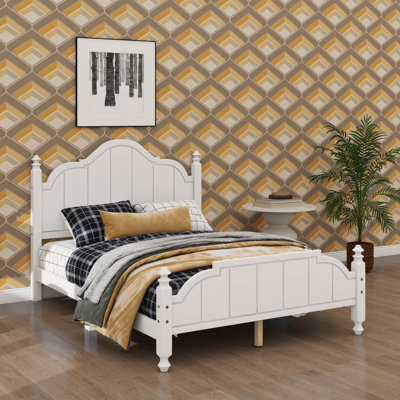 Full-Size Bed Frame With Headboard, Vintage Wooden Bed Frame With Slat Support