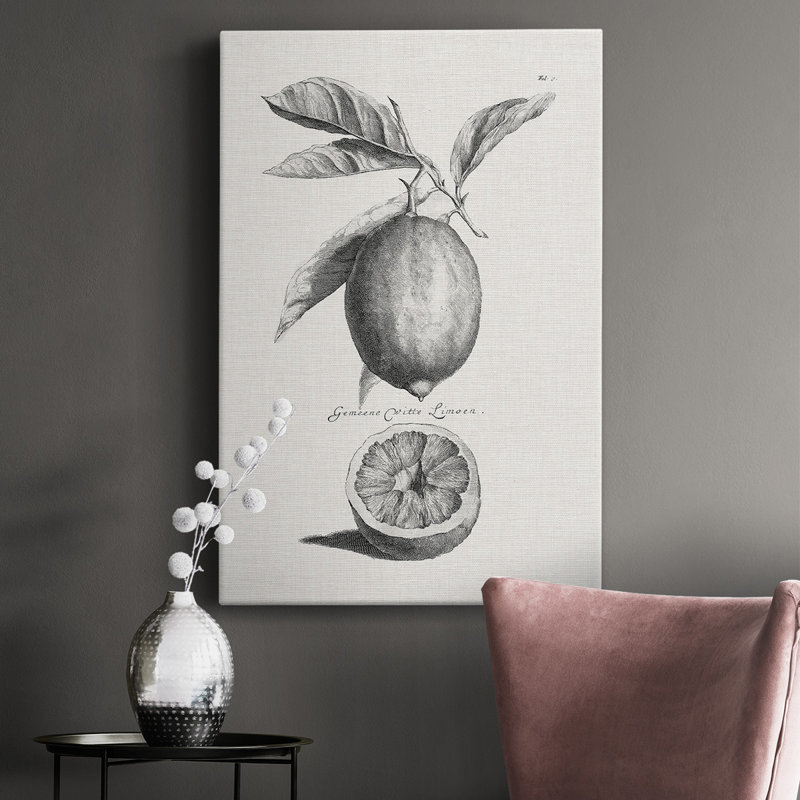 Antique citrons et oranges I - peinture sur toile tendue, H 18 po x l 12 po x P 1 po