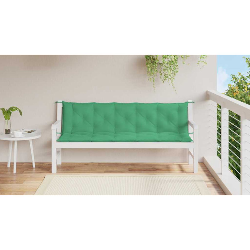 Garden Bench Cushion Set of 2 Green Oxford Fabric with Hollow Fiber Outdoor Seating Pads, 19.7" H x 70.9" W x 2.8" D