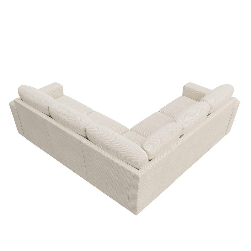 Abramson L Shaped Sleeper Sectional Sofa Couch With Storage Seat Beige Corduroy, Beige Corduroy
