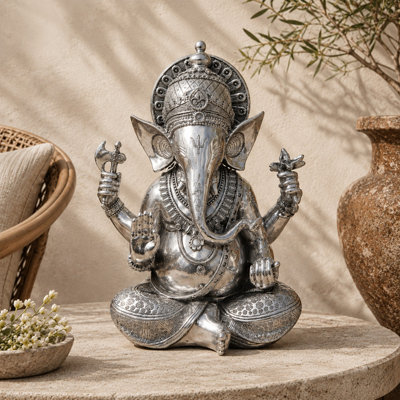 Sculpture en pierre polystone méditant Ganesh