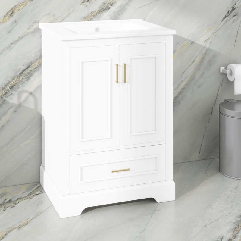 Meuble-lavabo moderne 24 po avec lavabo en céramique, 2 portes et 1 tiroir