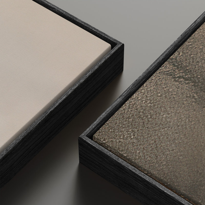 Calm Neutral Abstract Horizon - Set of 2 Framed Wall Art Print on Canvas 60"x20"x2pcs, Black, 60" H x 20" W