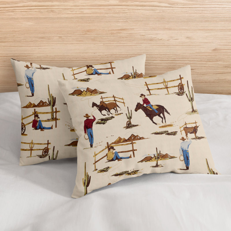 Wild West Cowboy Tan Polyester Standard Pillow Shams