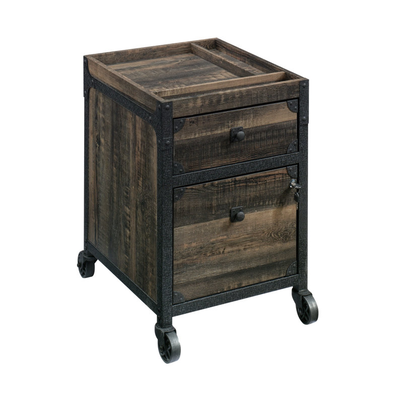 Carbon Oak 2-Drawer Lockable Mobile File Cabinet with Metal Frame