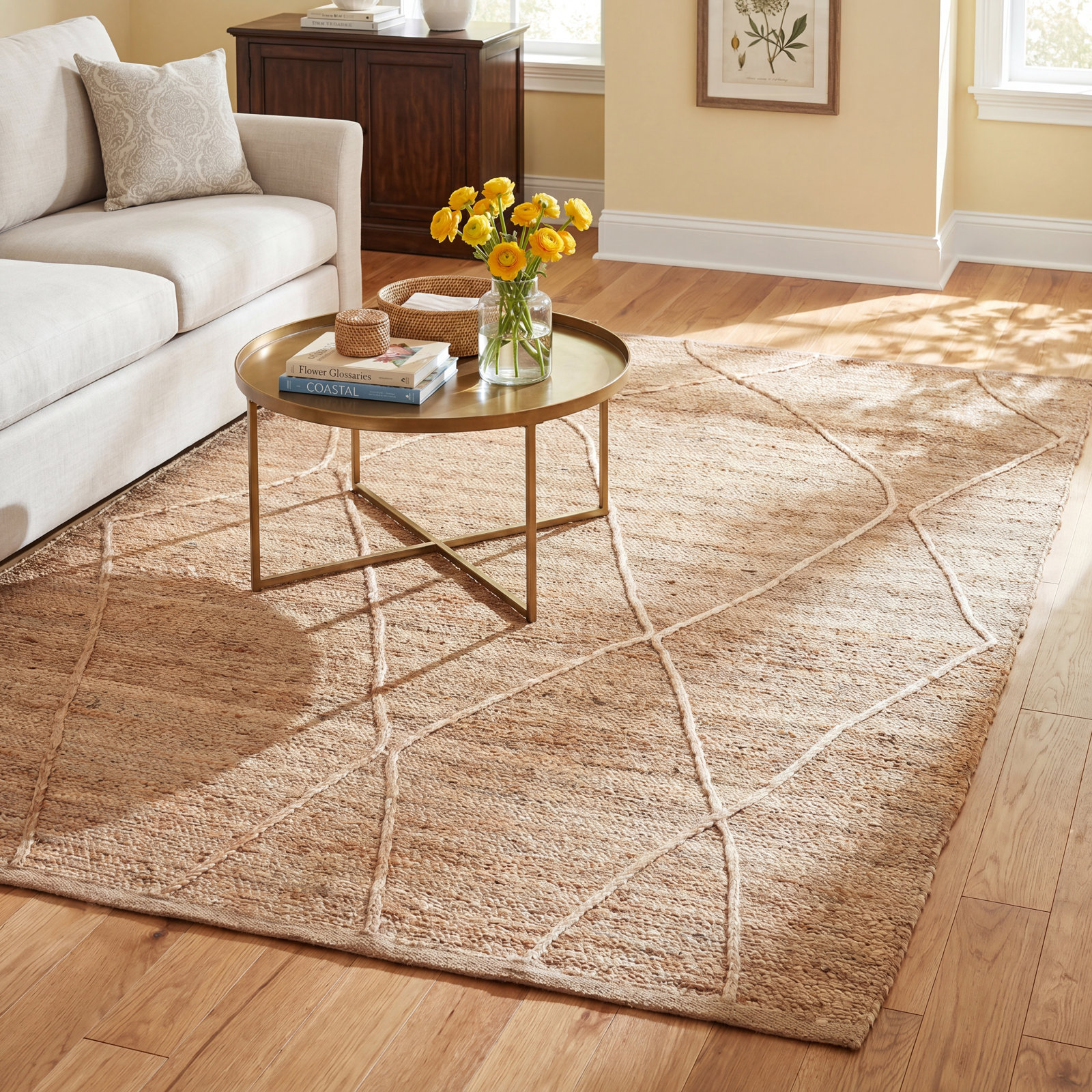 Albemarie Natural Hand-Woven Geometric Jute Rug, Rectangle 3'6" x 5'6"