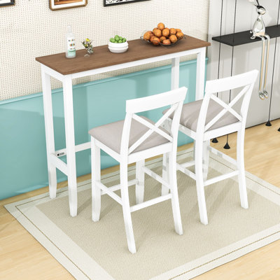 Farmhouse Wooden 3-Piece Dining Set, Counter Height Dining Table and 2 Upholstered Chairs by August Grove