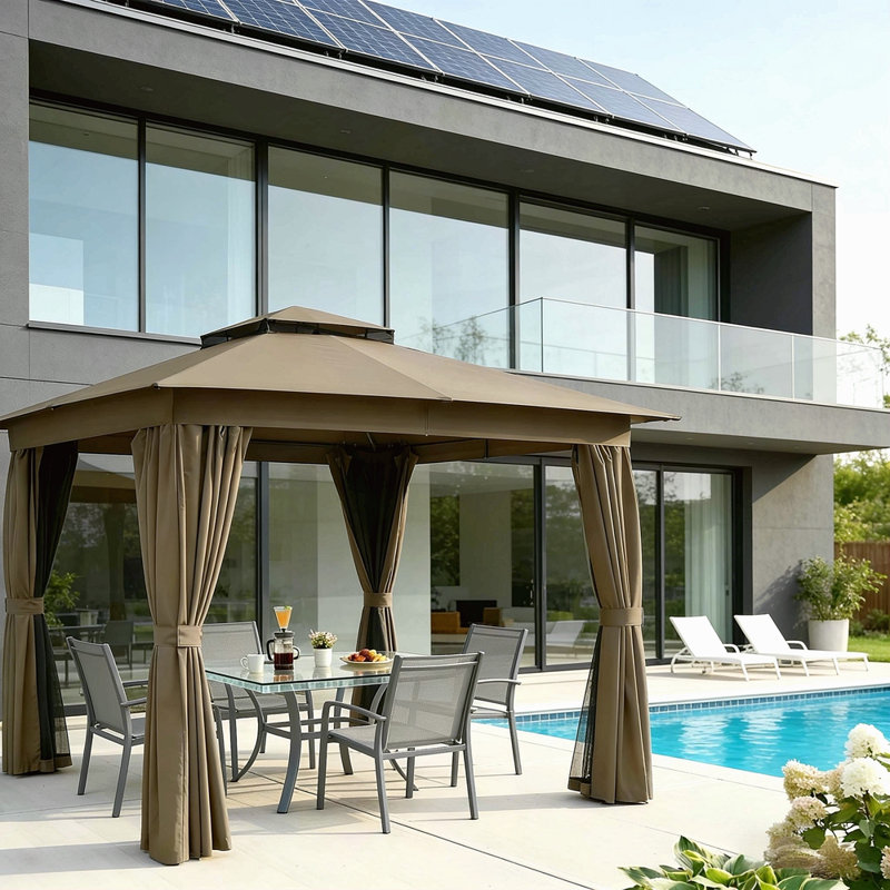 Abri à baldaquin élégant, pavillon de jardin extérieur, pavillon de jardin à toit souple, Kaki