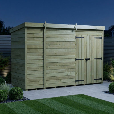 Total Sheds 9ft x 4ft Pent Garden Shed - Double Door - No Windows - Pressure Treated Timber - UK Manufactured