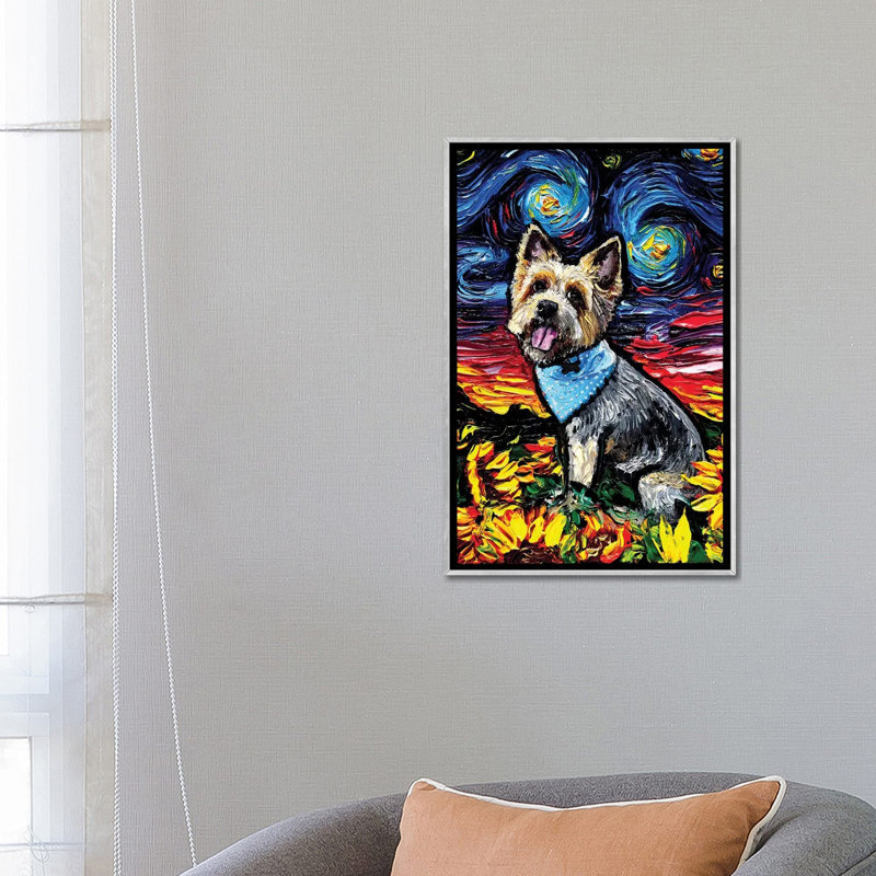 « Soyeuse Night » par aja Trèves, reproduction d’art, H 26 po x l 18 po x 1,5 po, Toile avec cadre argenté, Pas de tapis
