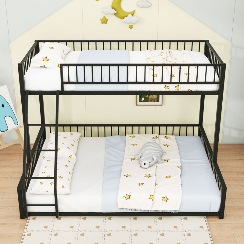 Metal Bunk Bed With Ladder And Slats, Twin XL Over Queen, Black