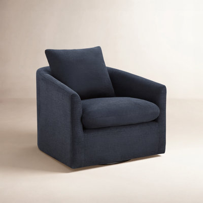Ebern Designs Linen Swivel Barrel Chair