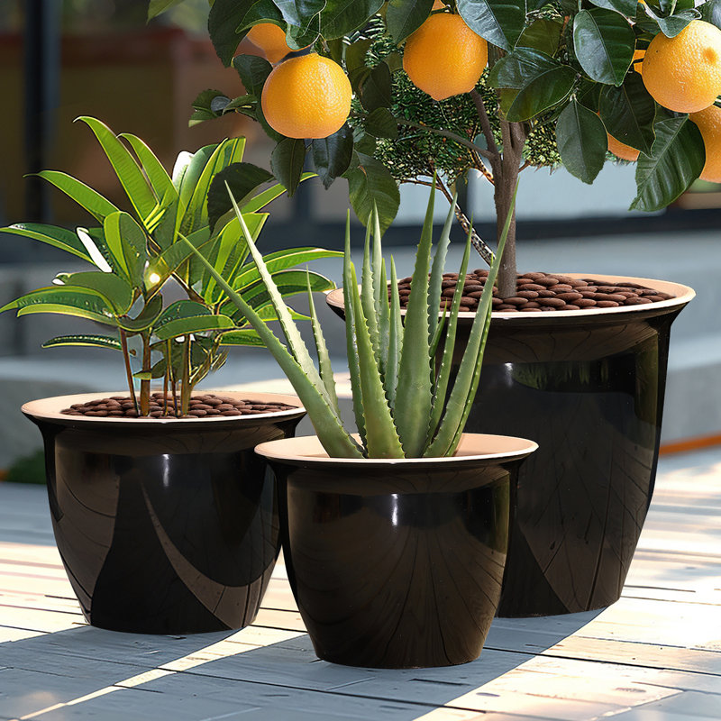 Ensemble de pots à fleurs 3 pièces Kristy, ensemble de pots d'extérieur en plastique avec trou de drainage Kristy