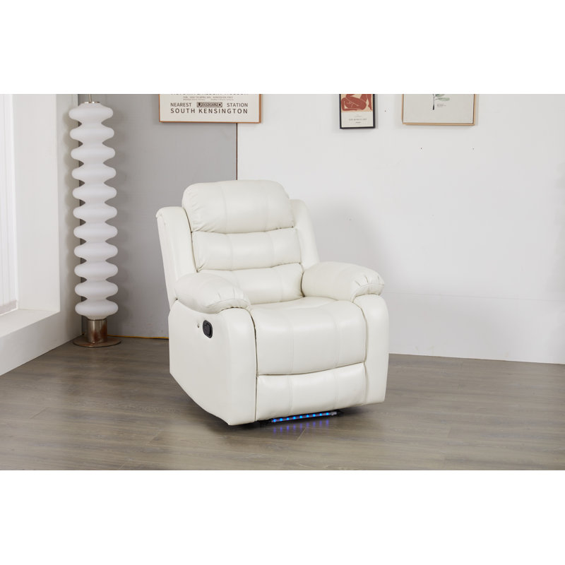 Luxury Faux Leather Recliner Chair with LED Lights – Manual Reclining Lounge Seat, White