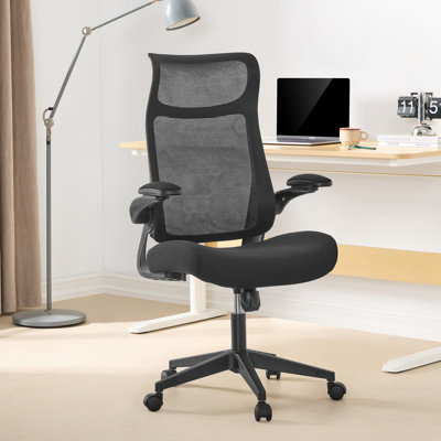 Ergonomic Office Chair, High Back Home Desk Chair with Headrest, Flip-Up Arms and Wide Cushion, Thick Cushion Seat for Bedroom Study Room, Black Task Chair