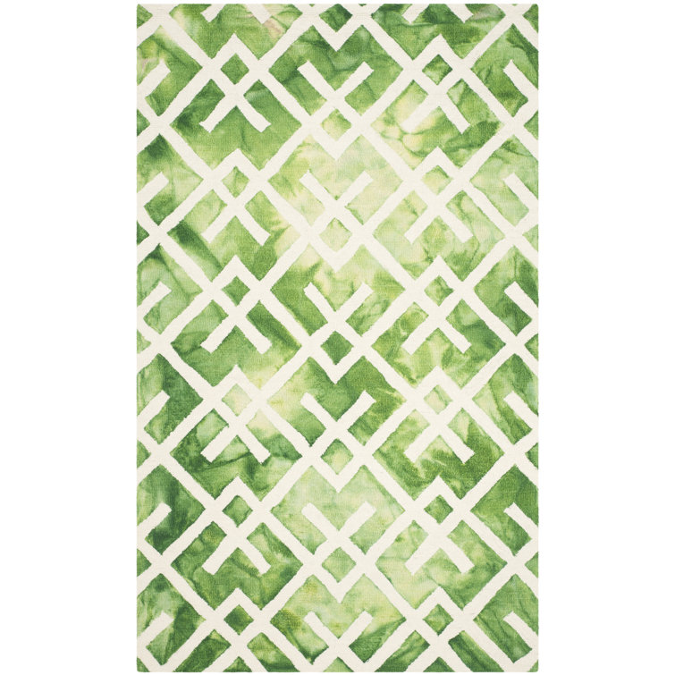 Bryauna Hand Tufted Wool/Cotton Geometric Rug in Ivory/Green