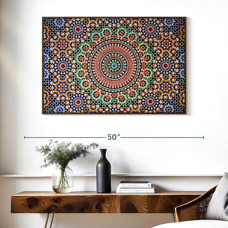 Mosaïque marocaine traditionnelle, Cadre flottant en noyer, 40 po x 27 po