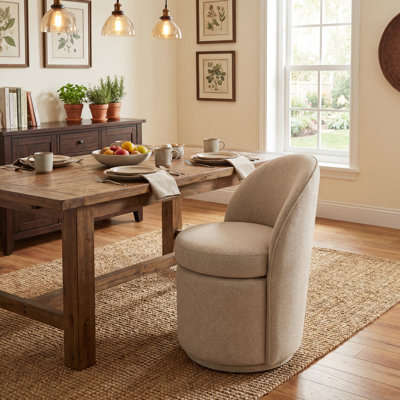 Upholstered Swivel Dining Chair, Boucle Fabric Barrel Kitchen Chair, Wingback Side Chair, Vanity Chair