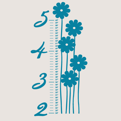 Décalcomanie murale de croissance fleur, Bleu sarcelle