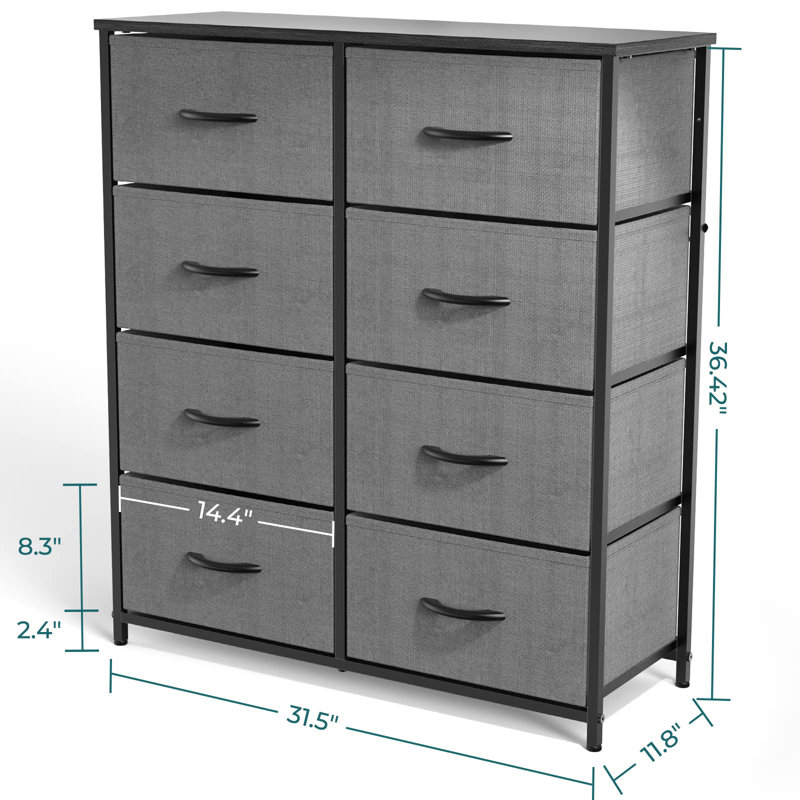 Commode double 8 tiroirs l 31,5 po, Gris