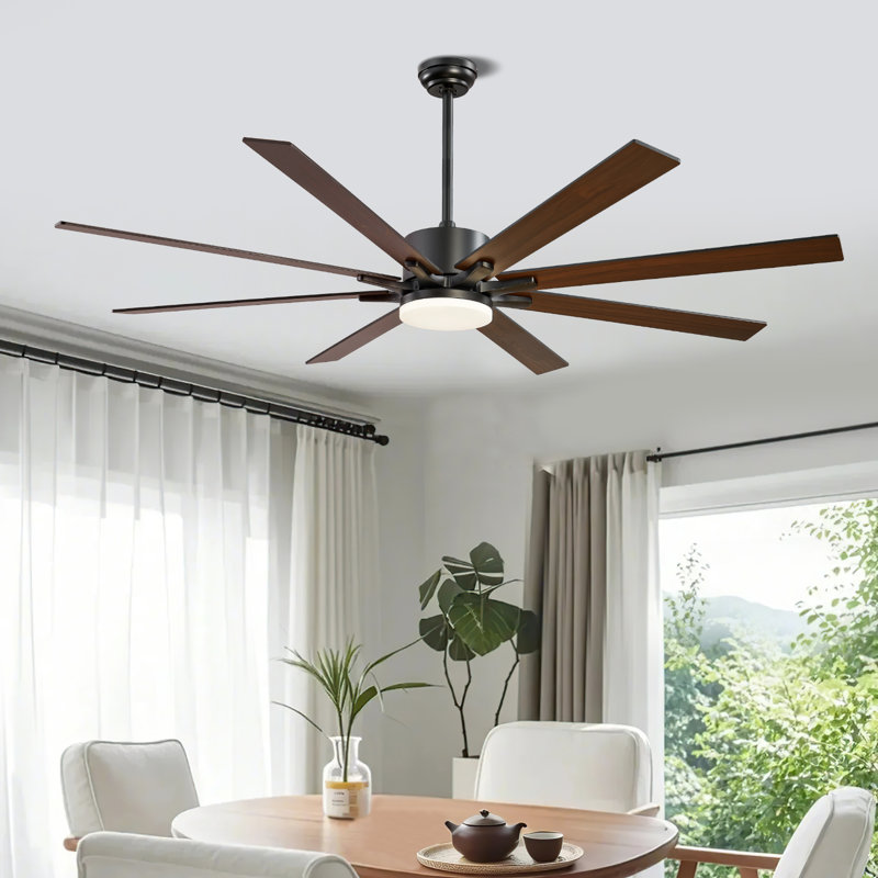 Ventilateur de plafond 72 pouces avec moteur réversible à télécommande à 6 vitesses, Noir