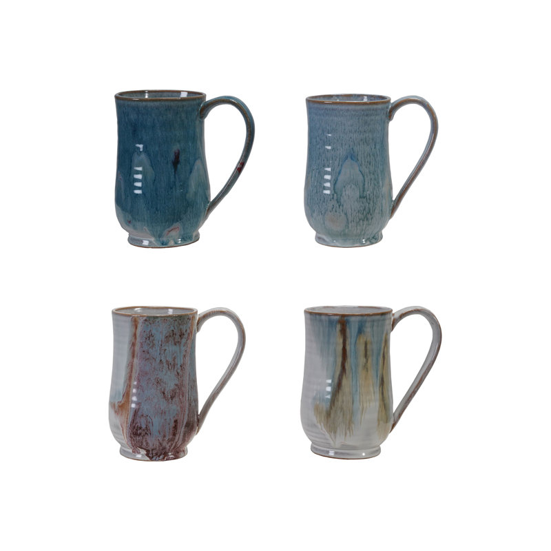 4-Piece Stoneware Mug With Reactive Glaze