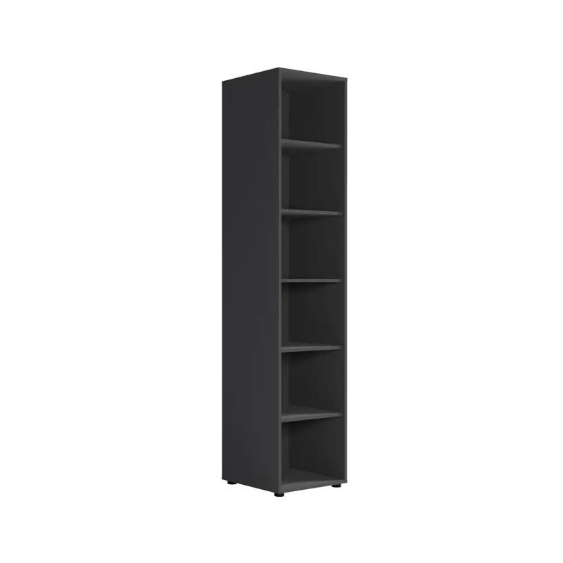 Sunde 08 Bookcase 45cm - Cashmere, Elegant Five-Shelf Tall Bookcase, Black