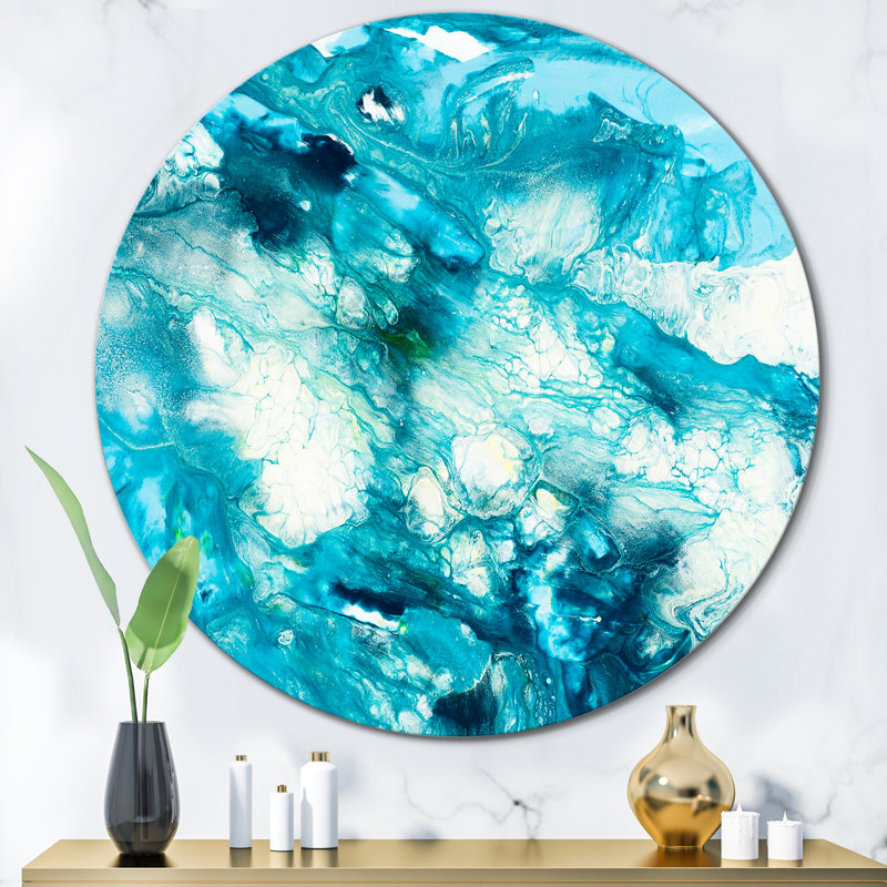 Liquide bleu univers - art mural moderne cercle métallique, H 11 po x l 11 po x P 1 po