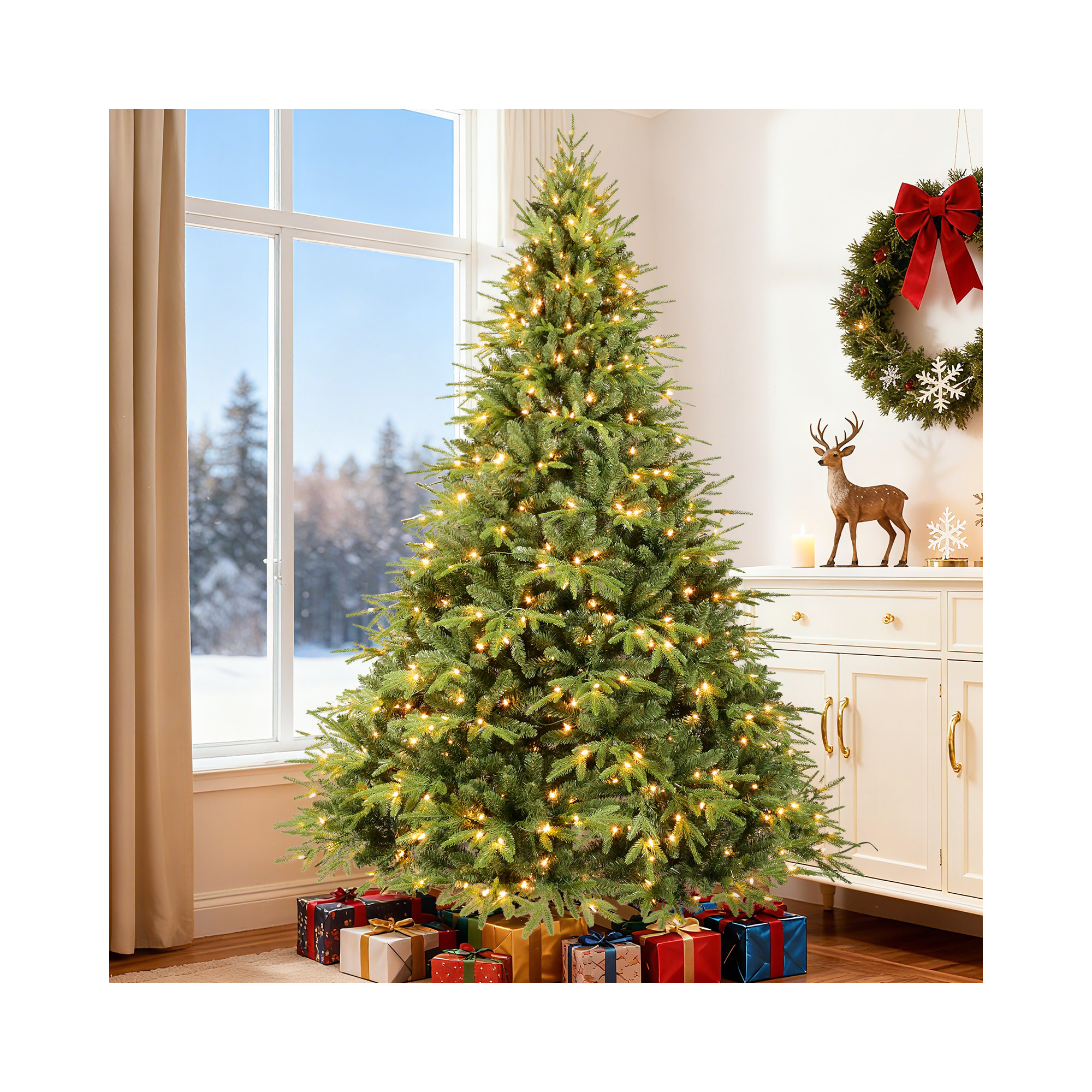 Pre-lit PE/PVC Combined Christmas Tree, 6.5"H