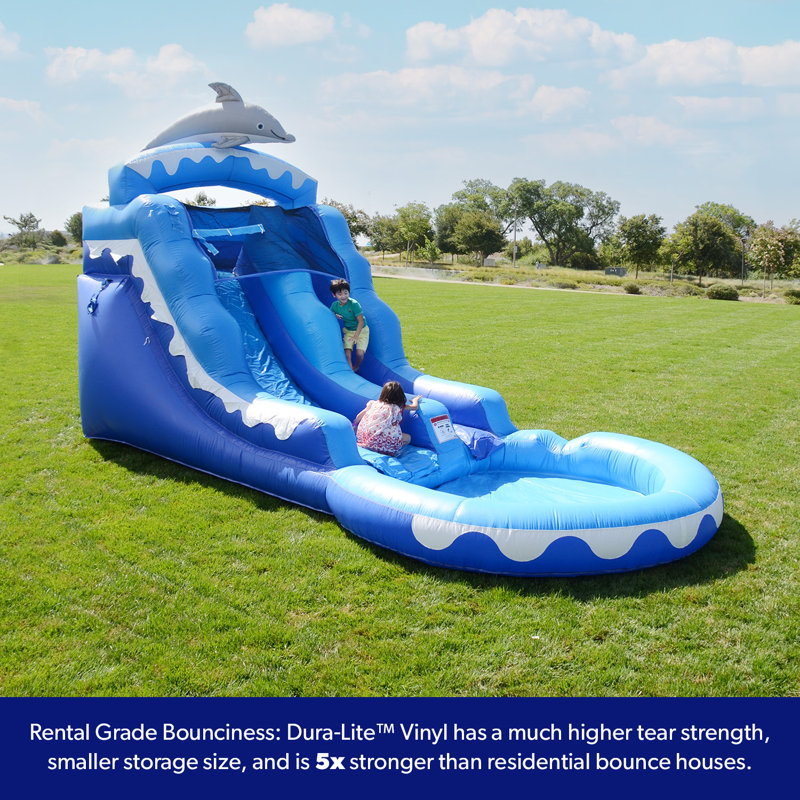 HeroKiddo 13 FT Dolphin Water Slide with Splash Pool for Kids and Adults (with Blower)