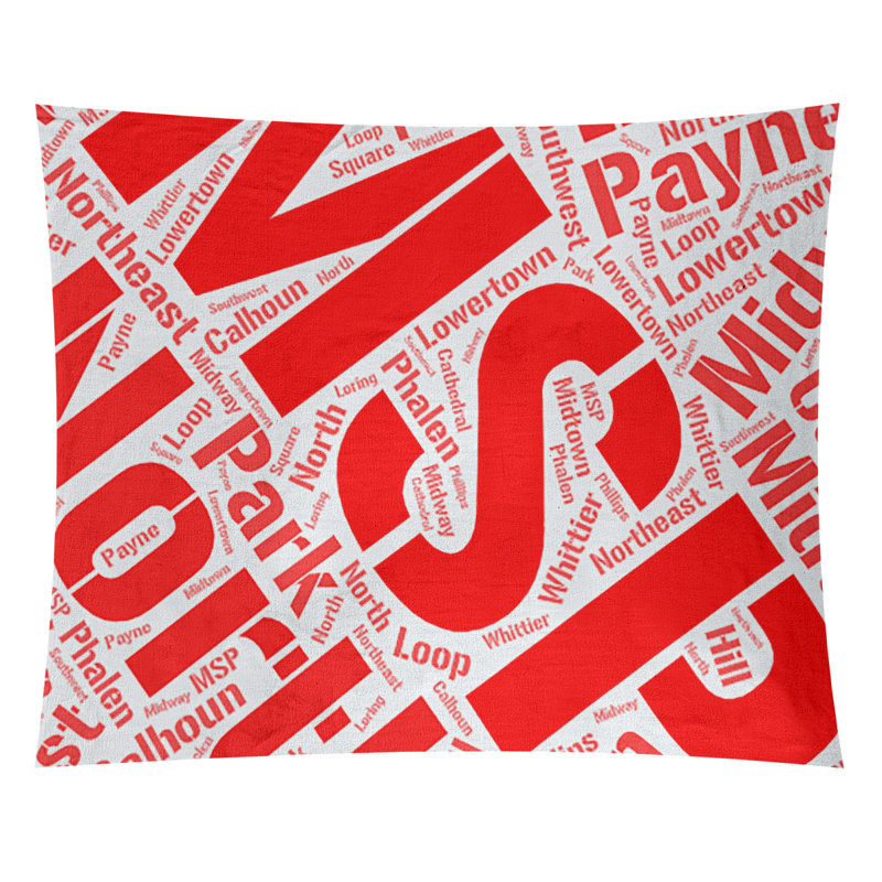 Tapisserie de polyester districts, art word, H 88 po x l 104 po, Rouge, Minneapolis – Saint Paul