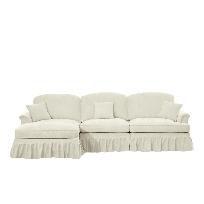 Canapé modulaire en chenille 3 pièces Sofalyn avec accoudoirs évasés et jupes amovibles, Chenille beige
