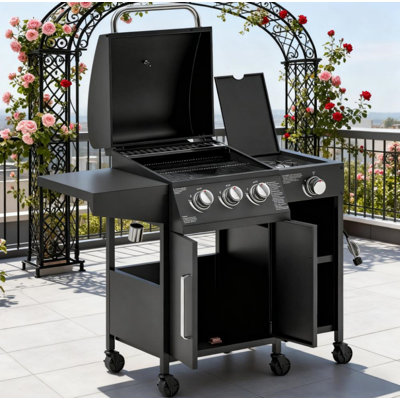 Freestanding Outdoor Gas Barbecue Grill, Household BBQ Cooking Grill Equipped with Practical Side Burner for Backyard Patio Outdoor Cooking