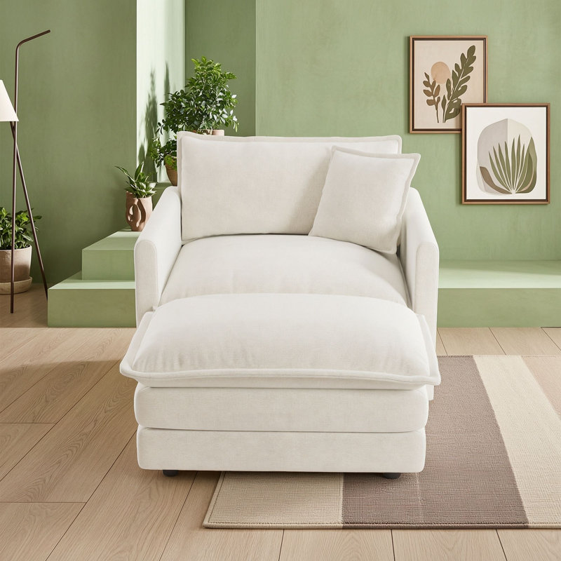 Chaise d'appoint moderne avec repose-pieds, White