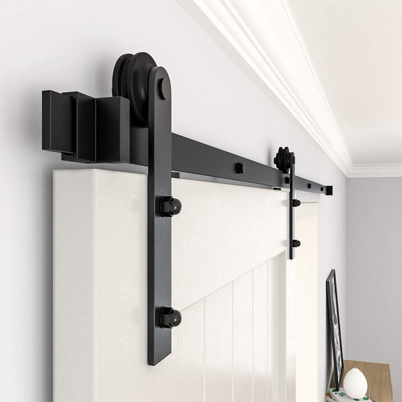 Matte Black Steel Single Door Barn Door Hardware Kit Standard Single, 72 in.