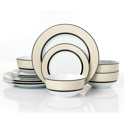 12pc York Cream Band Dinner Set