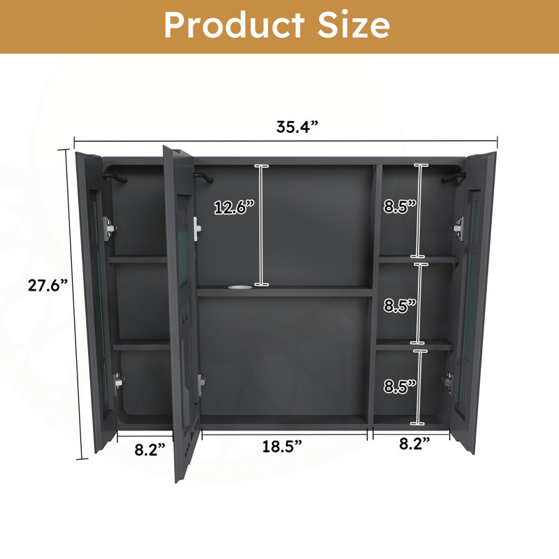 Miroir en aluminium pour armoire à pharmacie avec 3 couleurs DEL, désembuage et rangement pour cosmétiques, 35 po x 28 po