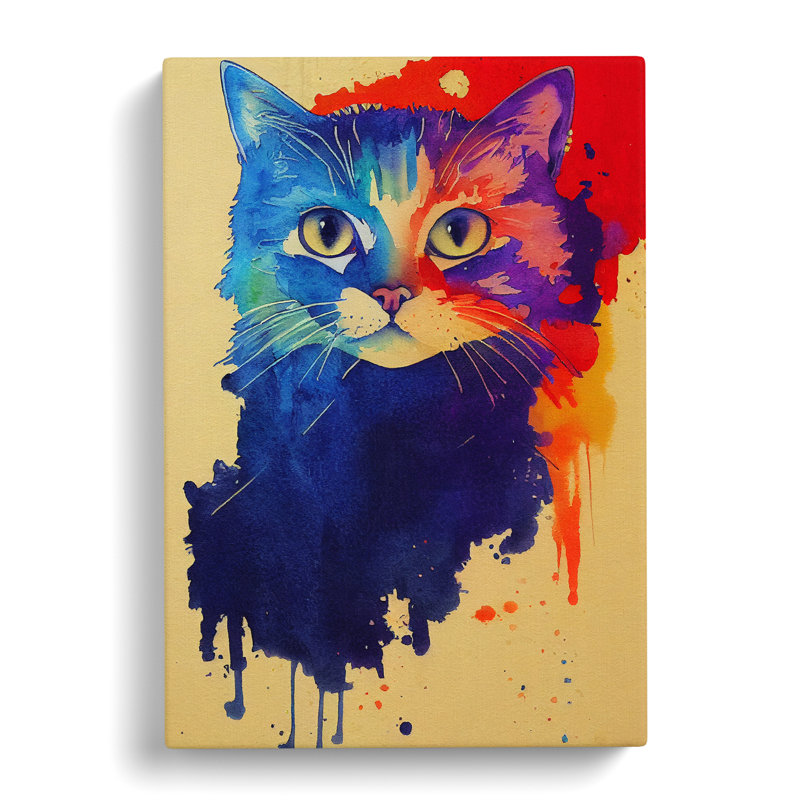 Cat In Paint No.2 - Wrapped Canvas, 50cm H x 35cm W x 3cm D