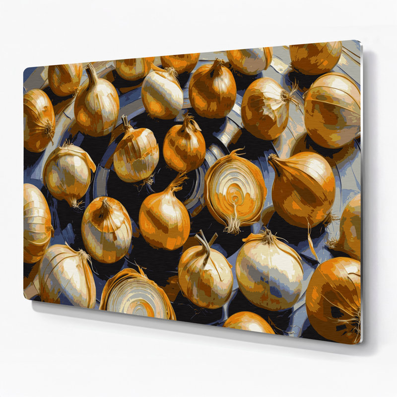 Légumes, oignon, art mural en métal jaune brun, 16" H x 20" W