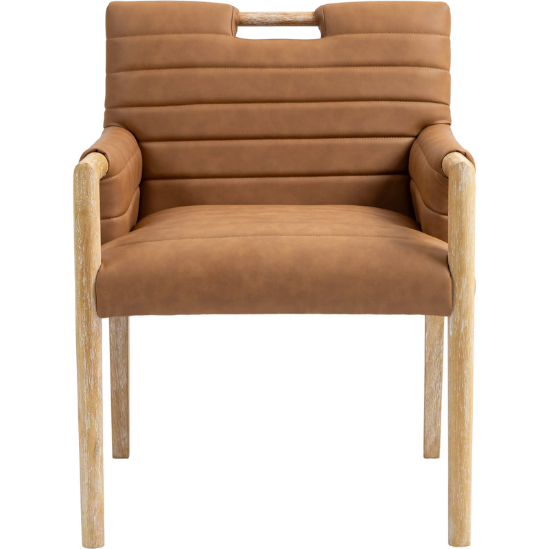 Aimee Vegan Leather Dining Arm Chair, Natural, Cognac Vegan Leather