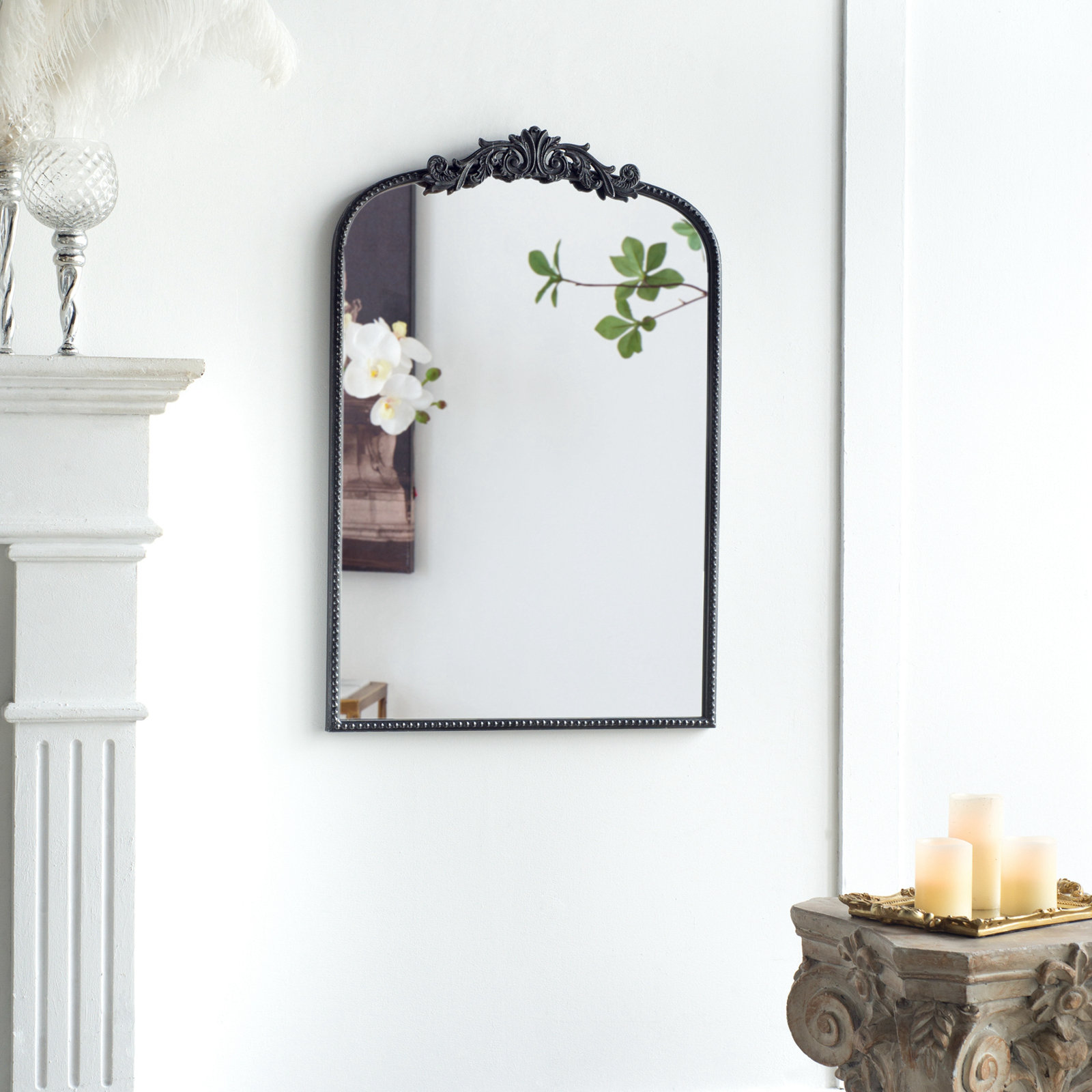 Emmeline Metal Arch Mirror, Black, 42" x 24"