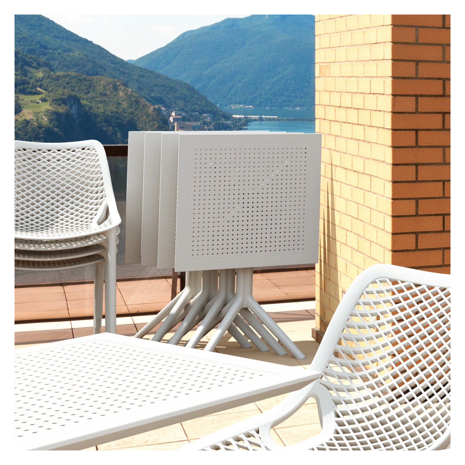 Farrah Square Patio Dining Table, White, 23.6" W x 23.6" L x 29.5" H