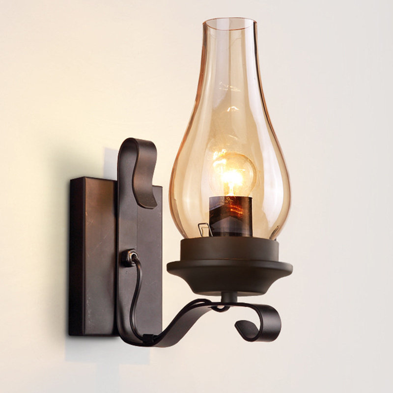 1-Light Matte Black Finish Wall Sconce with Glass Shade
