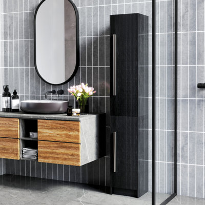Grande armoire de rangement pour salle de bain avec 3 tablettes réglables