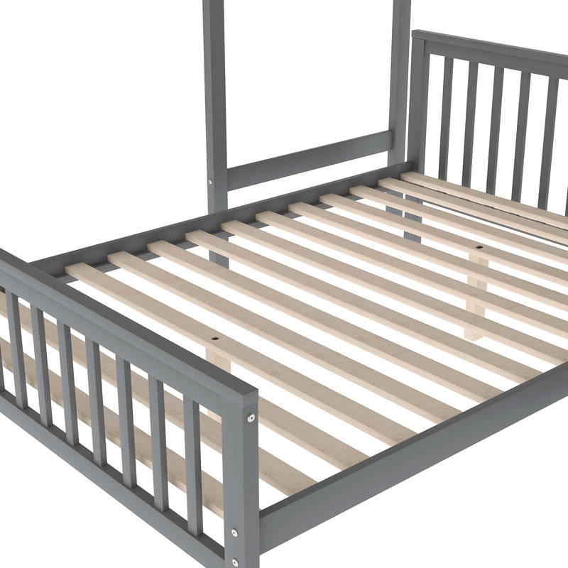 Loft Bed In Gray With Build, Long-Lasting Performance Twin Over Full Bunk Bed, Construction, Gray