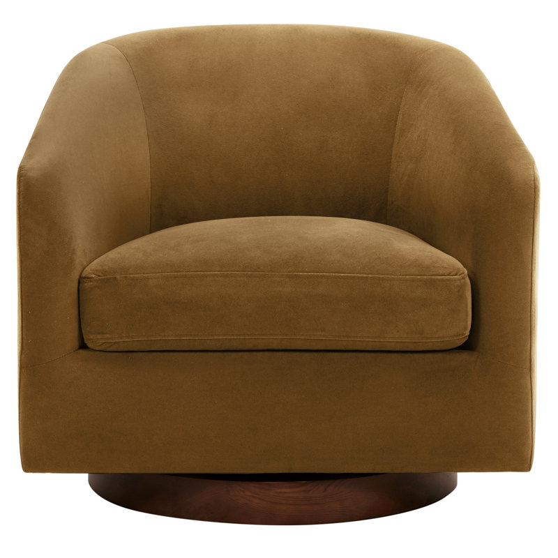 Fauteuil demi-tonneau pivotant Bennett, Soren Ochre Performance Velvet