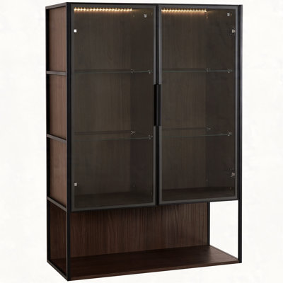 Lighted Display Cabinet with Tempered Glass Door, Metal Frame LED Curio Cabinet, Modern minimalist style, for Living Room, Office