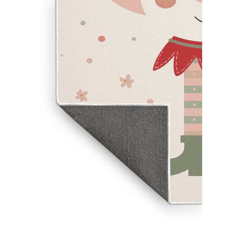 Soft Plush Feliz Christmas Modern & Contemporary Abstract Area Rug in Beige – White Binding, 8x10