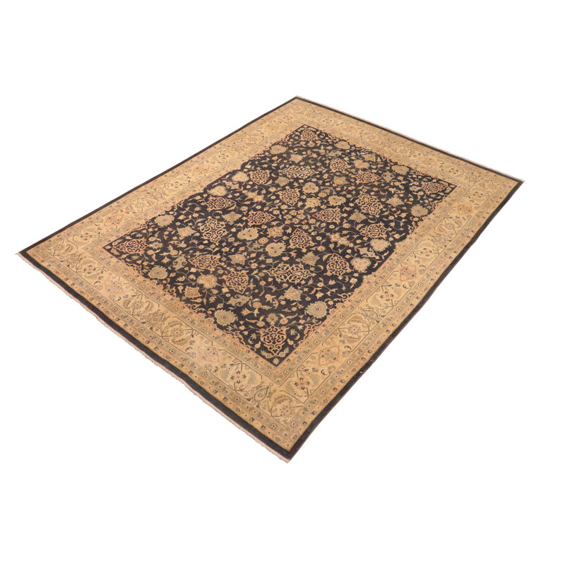 Tapis gris anthracite / brun clair en laine noué à la main 7 pi 11 po x 10 pi 1 po Baccio
