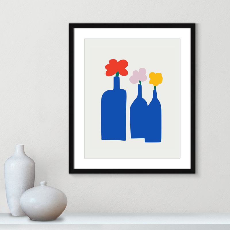 «Bold Blooms Trio Print» par Dean, L 21,5 po x H 25,5 po, Matted Print, Noir satiné